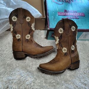 POTRILLO Brown Floral Embroidered Women's Western Boots